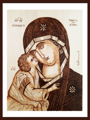 Pyrography painting Panagia Donskaya new on linden wood
