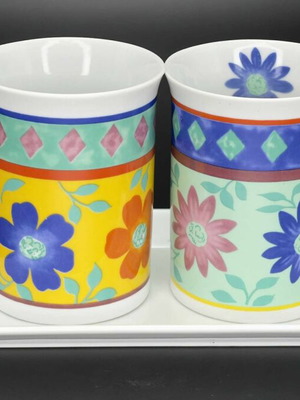 Coffee/Tea Mugs Set with Collectible AGEAN Plate, New