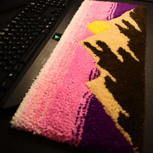 Handmade Landscape Keyboard Rug new, acrylic and natural wool