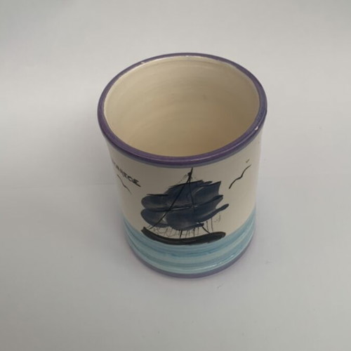 Pencil holder used folk art cup Alonissos collectible