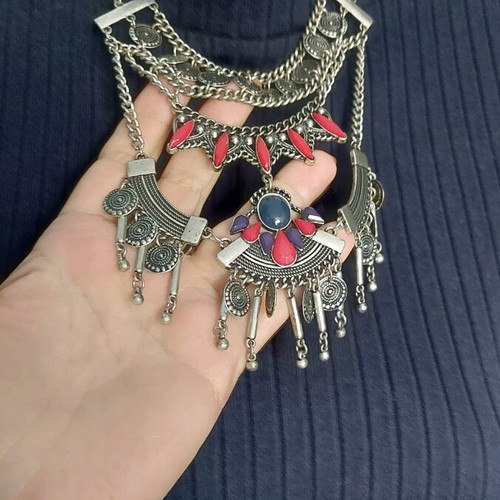 Massive Ethno Necklace with Stones and Extender like new