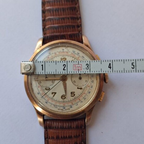 Tell 1950 mechanical chronograph watch used, beige and gold