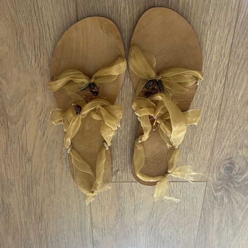 Exe sandals new with golden organza and beads