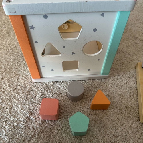 Gerardo's wooden activity cube used
