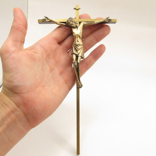 Vintage wall crucifix Jesus Christ brass circa 1970s Belgium like new