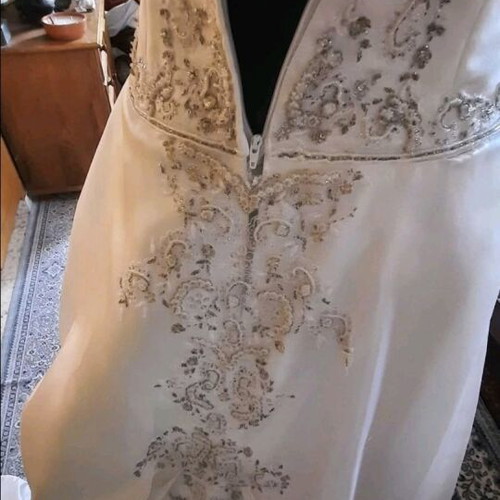 Demetrios wedding dress new, size small, white with long train