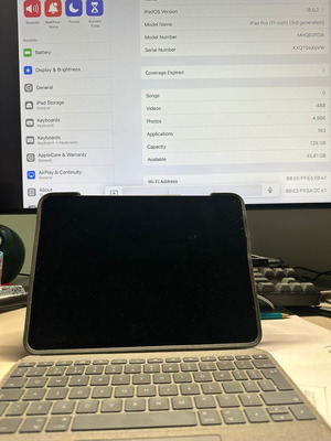 iPad Pro M1 11" 128GB μεταχειρισμένο, χαλασμένη οθόνη για επισκευή με Logitech Folio Touch και θήκη Spigen