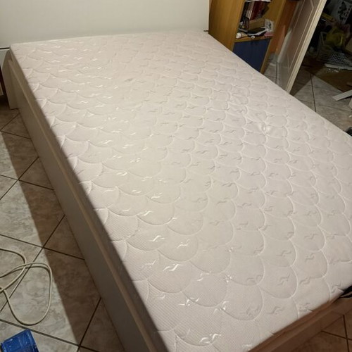 Double bed with storage space very good condition, white modern headboard