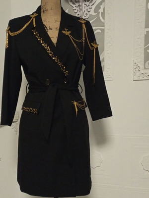 Blazer dress με χρυσά αξεσουάρ καινούργιο, μαύρο ύφασμα