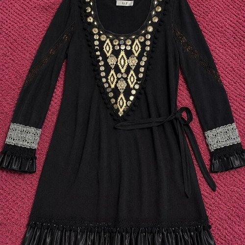 Black knitted dress Save The Queen new, size Small with embroidery