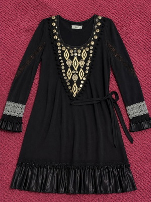 Black knitted dress Save The Queen new, size Small with embroidery