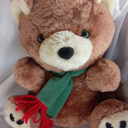Brown teddy bear with scarf like new, 28 cm