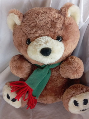 Brown teddy bear with scarf like new, 28 cm