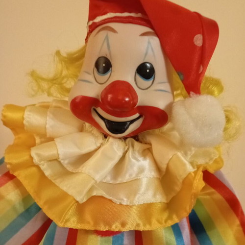 Colorful Carl Clown porcelain doll used, Heritage Mint Ltd 1989