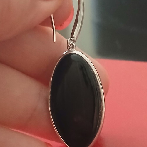 Earrings 5 cm silver 925 and obsidian A quality like new