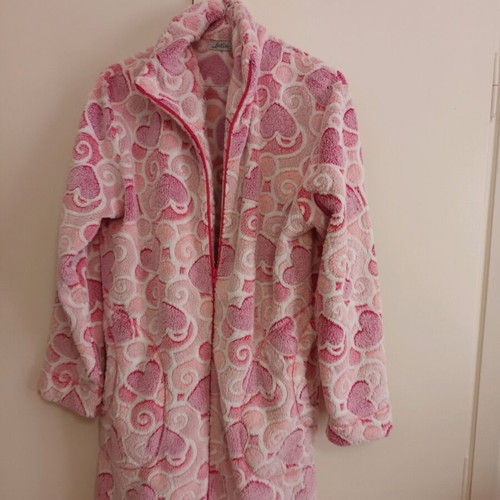 Fleece robe jacket like new, white and pink, size S