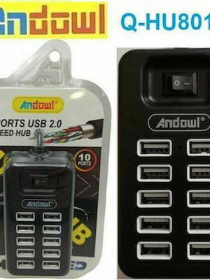 Andowl Q-HU801 USB 2.0 Hub 10 θυρών με σύνδεση USB-A καινούργιο