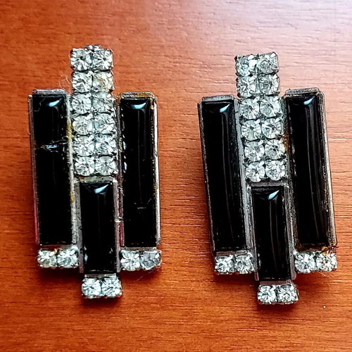 Vintage Art Deco earrings used, black and silver
