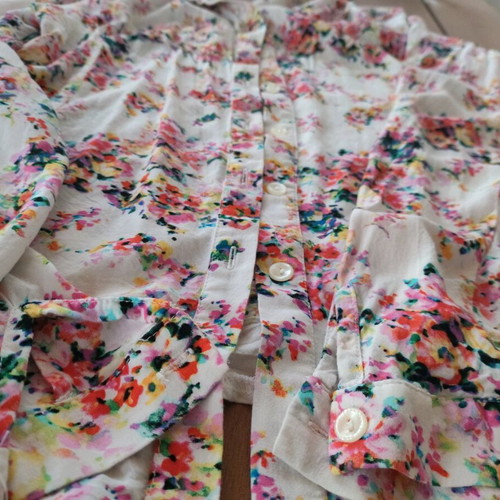 Floral long-sleeve shirt used, white multicolor, size XL