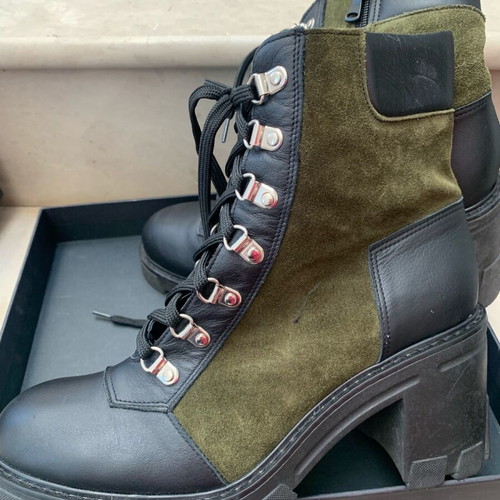 Glamazons ankle boots khaki with black suede and leather like new