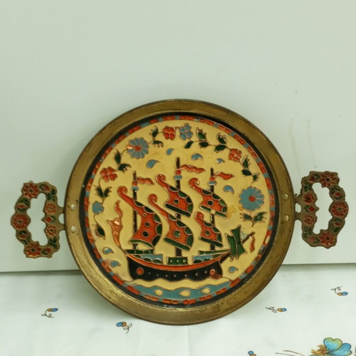 Bronze plate with enamel Cosmosmalt like new