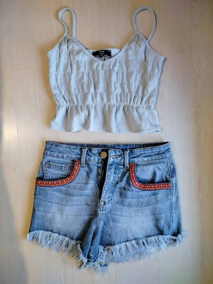 Funky Buddah shorts and Bershka top used, blue