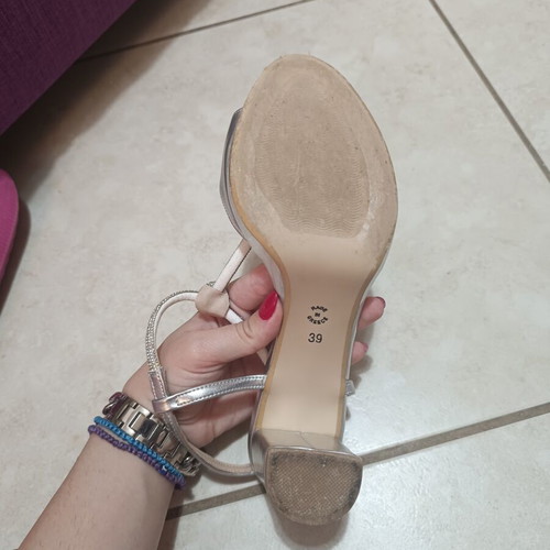 Heeled sandals with rhinestones size 39 like new, white and gray