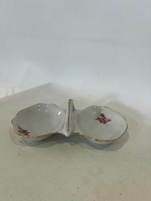 Vintage porcelain salt cellar with flowers Titon Veles used