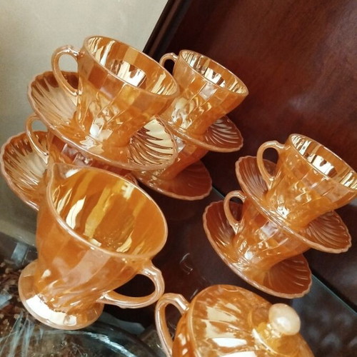 Vintage Fire-King Peach Lustre set like new by Anchor Hocking