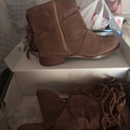 Suede leather boots new with fringes cowboy style