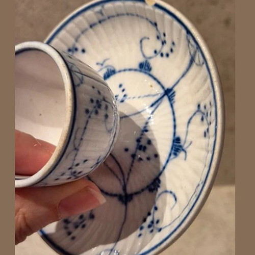 Vintage Egg Cup with Saucer Blue and White Copenhague Design like new