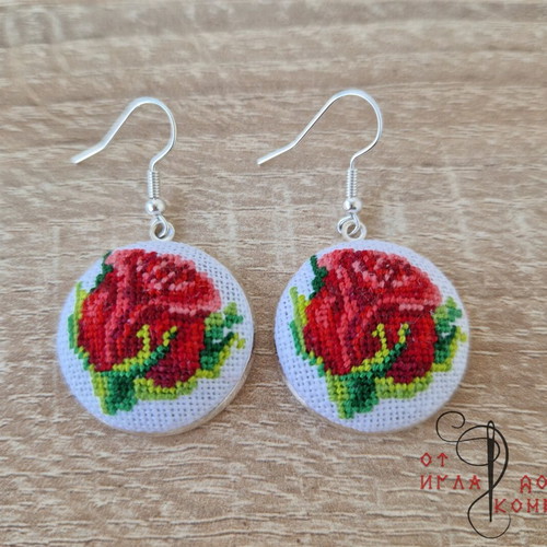 Earrings with embroidery, new, stainless steel parts