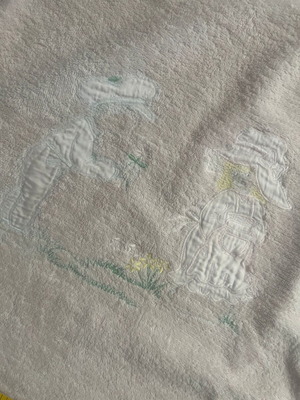 Klotsotiras bath towel used, pink with appliqué design