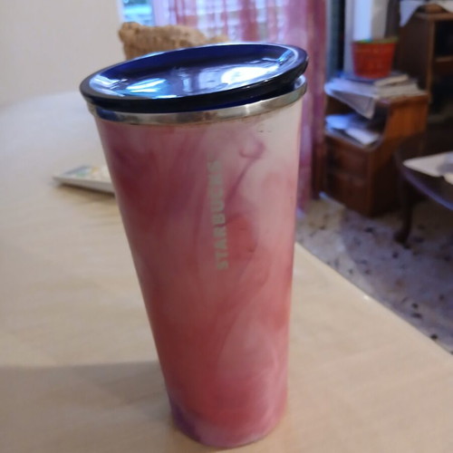 Starbucks travel cup pink metallic tumbler 473 ml like new