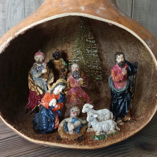 Large handmade pumpkin with nativity theme like new