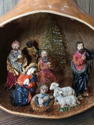 Large handmade pumpkin with nativity theme like new