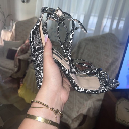 Snake Print Sandals size 37 like new with thick heel and ankle strap