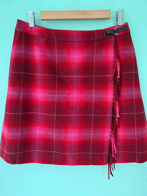 Escada Sport wool checked skirt used in red and fuchsia tones