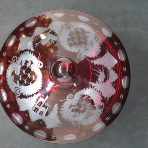 Bohemian antique prewar ruby Egermann fondant dish used