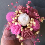 Bomboniere gypsum vase with wax flower bouquet new