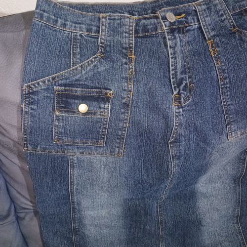 Denim long skirt with cargo pocket, vintage style, blue