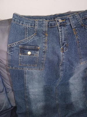 Denim long skirt with cargo pocket, vintage style, blue