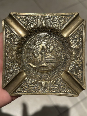 Vintage brass ashtray with Byzantine double-headed eagle used