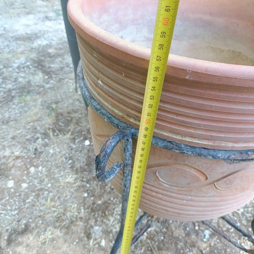 Clay and Plastic Flower Pots Used, Set of 6 with Metal Bases