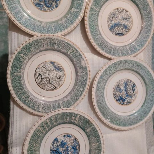 Vintage Minos plate set used, 6 pieces with floral paisley design