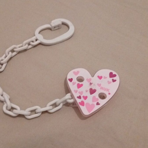 Nuk pacifier chain pink heart like new with hearts
