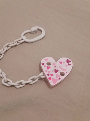 Nuk pacifier chain pink heart like new with hearts