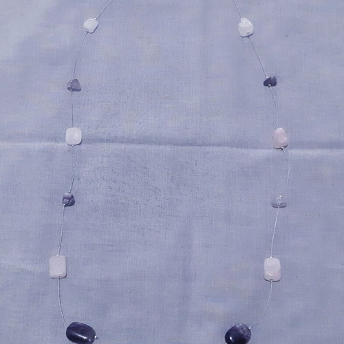 Cleary long necklace with natural amethyst and rose quartz stones, silver 925
