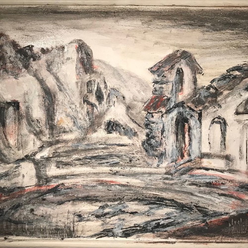 N. Nikolaidis painting used, large oil on hardboard
