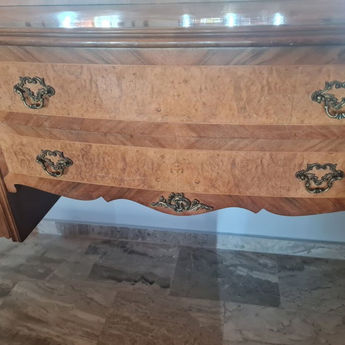 Classic wooden buffet with large curved mirror